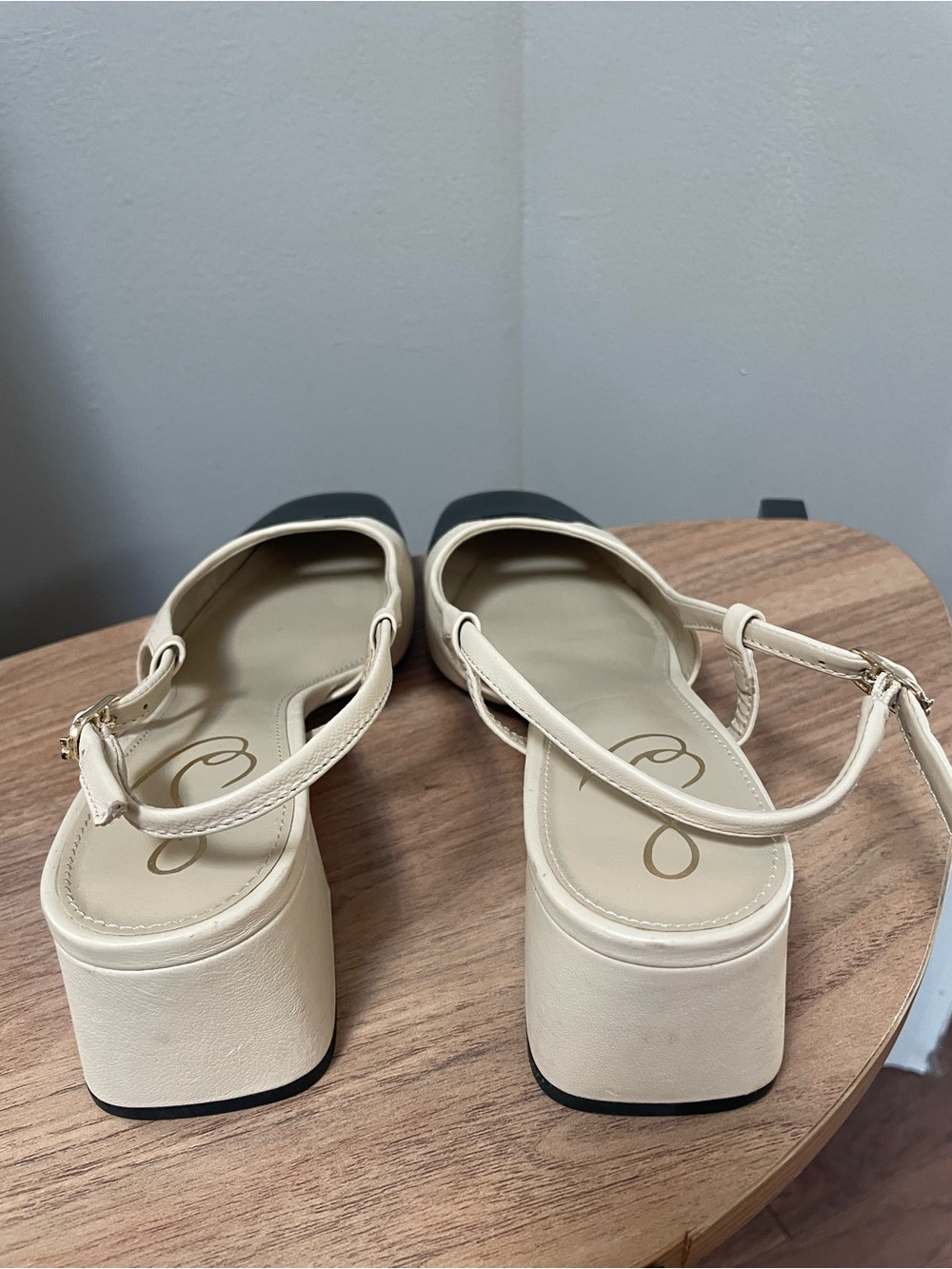 Sam Edelman “Tara” Cream and Black Slingback Block Heels - Picture 3 of 8